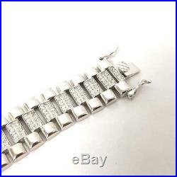925 Sterling Silver NEW Cubic Zirconia Watch Strap Bracelet 34.8g