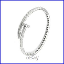 925 Sterling Silver Nail Cubic Zirconia Bangle Bracelet