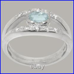 925 Sterling Silver Natural Aquamarine Cubic Zirconia Band Ring Sizes J to Z