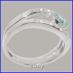 925 Sterling Silver Natural Aquamarine Cubic Zirconia Womens Band Ring