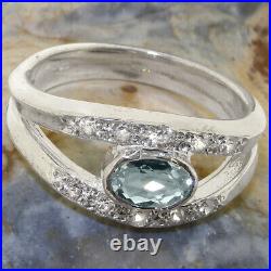 925 Sterling Silver Natural Aquamarine Cubic Zirconia Womens Band Ring