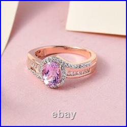 925 Sterling Silver Natural Kunzite White Zircon Halo Ring Gift Size 8 Ct 3.3