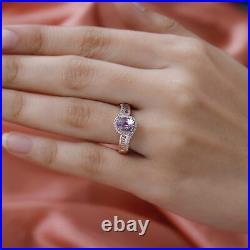 925 Sterling Silver Natural Kunzite White Zircon Halo Ring Gift Size 8 Ct 3.3