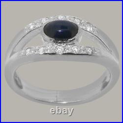 925 Sterling Silver Natural Sapphire Cubic Zirconia Band Ring Sizes J to Z
