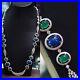 925 Sterling Silver Necklace Cubic Zirconia 14K Jewelry Green & Blue Cabochon