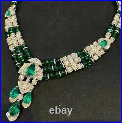 925 Sterling Silver Necklace Women Cubic Zirconia Three Line Green White Jewelry