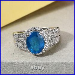 925 Sterling Silver Neon Apatite Cubic Zirconia CZ Ring Jewelry Ct 3.5