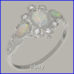 925 Sterling Silver Opal Cubic Zirconia Womens Trilogy Ring Sizes J to Z