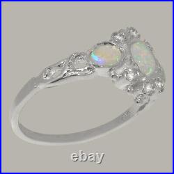 925 Sterling Silver Opal Cubic Zirconia Womens Trilogy Ring Sizes J to Z