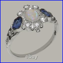 925 Sterling Silver Opal Sapphire Cubic Zirconia Trilogy Ring Sizes J to Z