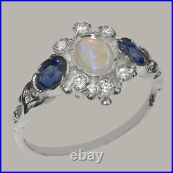 925 Sterling Silver Opal Sapphire Cubic Zirconia Trilogy Ring Sizes J to Z