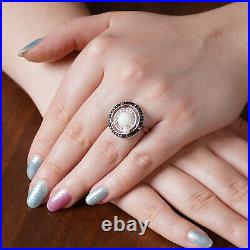 925 Sterling Silver Opal White Cubic Zirconia CZ Halo Ring Jewelry Size 7 Ct 2.4