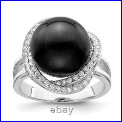 925 Sterling Silver Pearl & Cubic Zirconia Engagement Ring for Womens 3.91gram