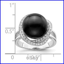 925 Sterling Silver Pearl & Cubic Zirconia Engagement Ring for Womens 3.91gram