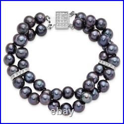 925 Sterling Silver Pearl and Cubic Zirconia Beaded Bracelet for Womens 3.12gram