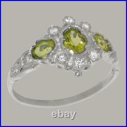 925 Sterling Silver Peridot Cubic Zirconia Womens Trilogy Ring Sizes J to Z
