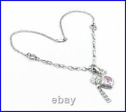 925 Sterling Silver Pink Cubic Zirconia Clover Charmed Chain Necklace NE1136