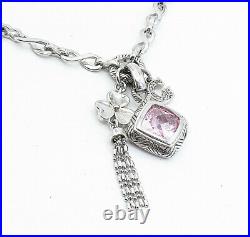 925 Sterling Silver Pink Cubic Zirconia Clover Charmed Chain Necklace NE1136