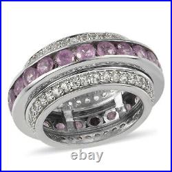925 Sterling Silver Pink Sapphire Cubic Zirconia Band Spinner Ring Size 8 Ct 5.7