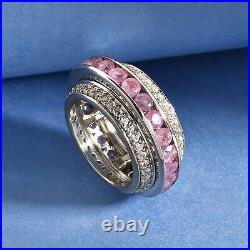 925 Sterling Silver Pink Sapphire Cubic Zirconia Band Spinner Ring Size 8 Ct 5.7