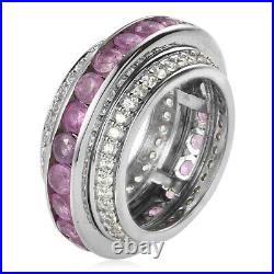 925 Sterling Silver Pink Sapphire Cubic Zirconia Band Spinner Ring Size 8 Ct 5.7