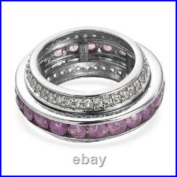 925 Sterling Silver Pink Sapphire Cubic Zirconia Band Spinner Ring Size 8 Ct 5.7