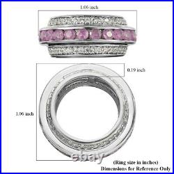 925 Sterling Silver Pink Sapphire Cubic Zirconia Band Spinner Ring Size 8 Ct 5.7