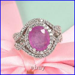 925 Sterling Silver Pink Sapphire Cubic Zirconia CZ Flower Ring Size 7 Ct 6.7