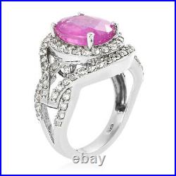 925 Sterling Silver Pink Sapphire Cubic Zirconia CZ Flower Ring Size 7 Ct 6.7