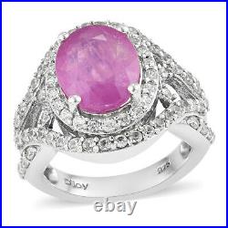 925 Sterling Silver Pink Sapphire Cubic Zirconia CZ Halo Ring Size 9 Ct 6.7 Gift