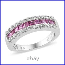 925 Sterling Silver Pink Sapphire Cubic Zirconia CZ Ring Gift Size 10 Ct 1.4
