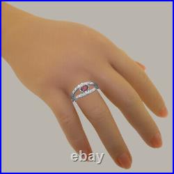 925 Sterling Silver Pink Tourmaline Cubic Zirconia Band Ring Sizes J to Z