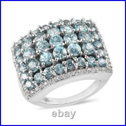 925 Sterling Silver Platinum Over Blue Zircon Cluster Ring Jewelry