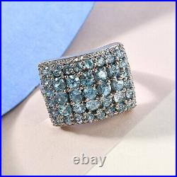 925 Sterling Silver Platinum Over Blue Zircon Cluster Ring Jewelry