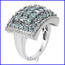 925 Sterling Silver Platinum Over Blue Zircon Cluster Ring Jewelry