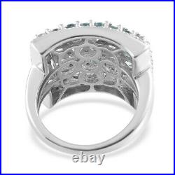 925 Sterling Silver Platinum Over Blue Zircon Cluster Ring Jewelry