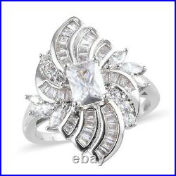 925 Sterling Silver Platinum Over Cubic Zirconia CZ Ring Jewelry Size 9 Ct 5.2