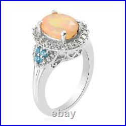 925 Sterling Silver Platinum Over Opal Zircon Halo Ring Jewelry Size 5 Ct 2.3