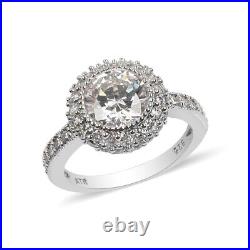 925 Sterling Silver Platinum Plated Cubic Zirconia CZ Halo Ring Size 7 Ct 2.9
