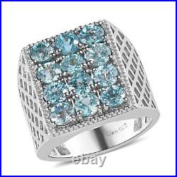 925 Sterling Silver Platinum Plated Natural Blue Zircon Cluster Ring Size 6 Ct 5