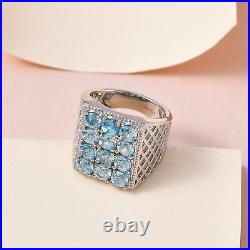 925 Sterling Silver Platinum Plated Natural Blue Zircon Cluster Ring Size 6 Ct 5