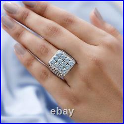 925 Sterling Silver Platinum Plated Natural Blue Zircon Cluster Ring Size 6 Ct 5