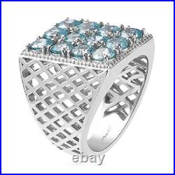 925 Sterling Silver Platinum Plated Natural Blue Zircon Cluster Ring Size 6 Ct 5