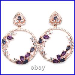 925 Sterling Silver Purple Amethyst, Sapphire & Cubic Zirconia Earrings