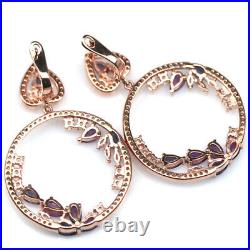 925 Sterling Silver Purple Amethyst, Sapphire & Cubic Zirconia Earrings