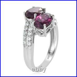 925 Sterling Silver Purple Garnet Cubic Zirconia CZ Bypass Ring Size 7 Ct 4.1