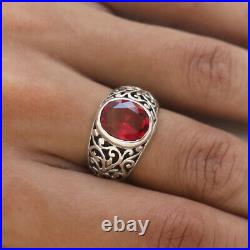 925 Sterling Silver Red Cubic Zirconia Stone Men Ring Size 7.5 8.5 9.5 13 14