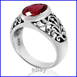 925 Sterling Silver Red Cubic Zirconia Stone Men Ring Size 7.5 8.5 9.5 13 14