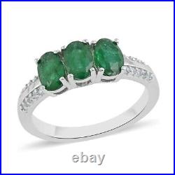 925 Sterling Silver Rhodium Over AAA Emerald White Zircon Ring Size 7 Ct 1.5