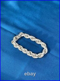 925 Sterling Silver Rope Style Bracelet Gents FULL Cubic Zirconia Stones